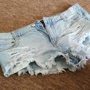 Distressed jean shorts